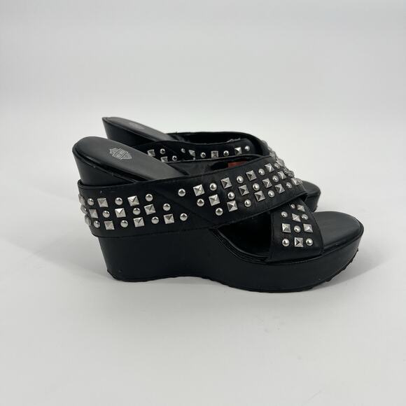 Harley Davidson Studded Wedge Heels Women Size 7.5 - Picture 1 of 7